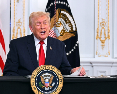US President Donald Trump participates in a video call with military service members from his Mar-a-Lago residence in Palm Beach, Florida, on November 27, 2025, during the Thanksgiving holiday. Photo by JIM WATSON / AFP